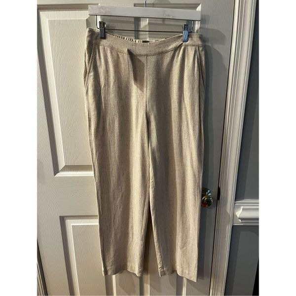 Chico’s Beige Pull On Straight Ankle Pants sz 4 NWT Linen/ Rayon
