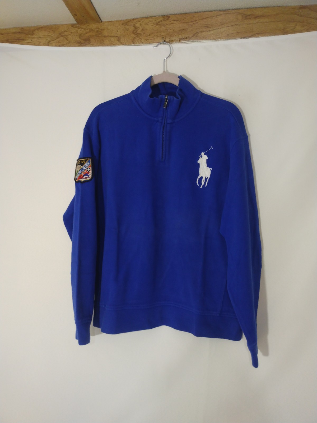 Men Vtg Polo Ralph Lauren 1/4 Zip Embroidered Big Pony 1933 Ski Patch Sweater XL