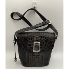 Brighton Black Tooled Leather Crossbody Bucket Style Bag Registered