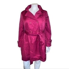 Anne Klein Fuschia Double Breasted Hooded Trench Coat Large NWT