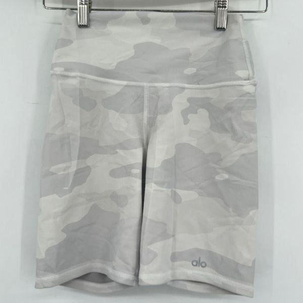 Alo Yoga White Gray Camouflage Stretch High-Waist Vapor Biker Shorts XS