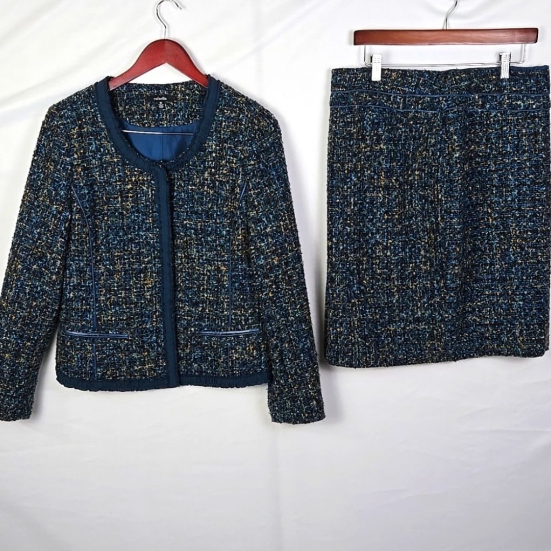 Rafaella Green & Blue Tufted Tweed 2pc Suit Career Business Church Lady Sz 10
