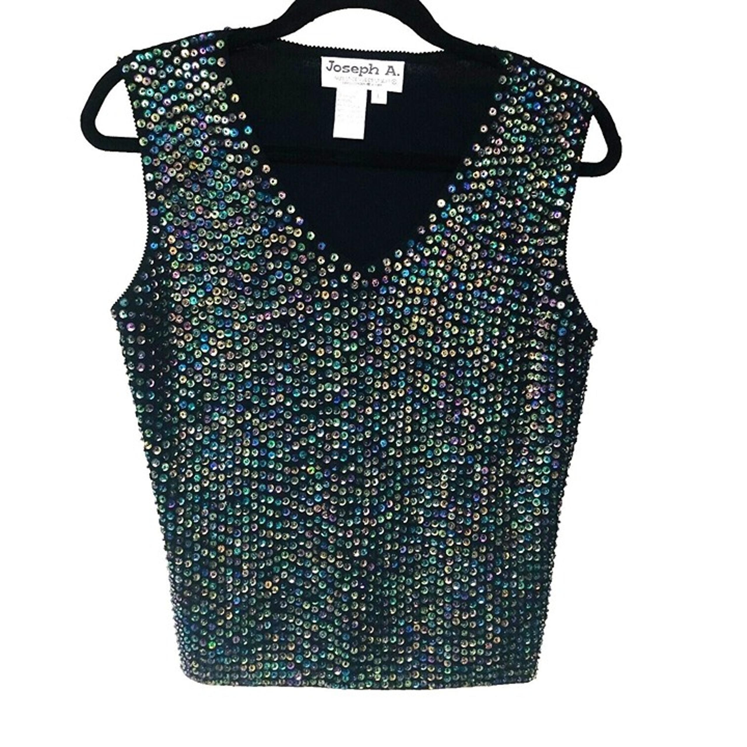Joseph A Sparkle Knit V-Neck Top Womens L Sequin Date Cruise Party Holiday Fairy