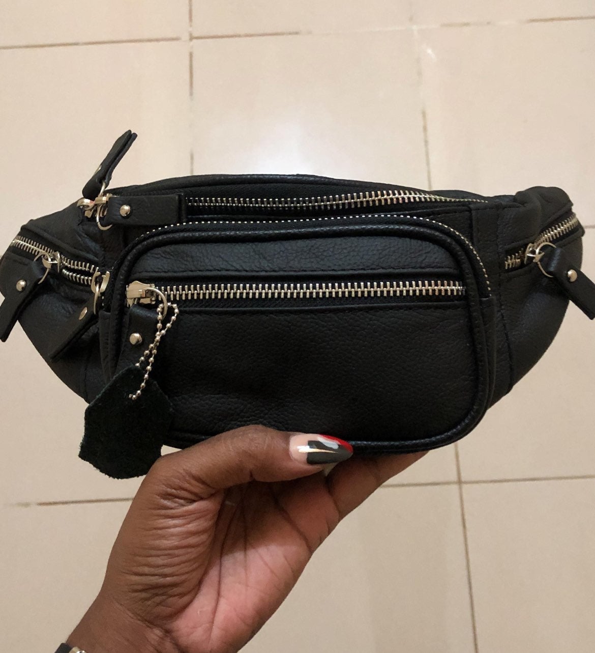 BLACK Leather Fanny WAIST Pack BAG *NEW