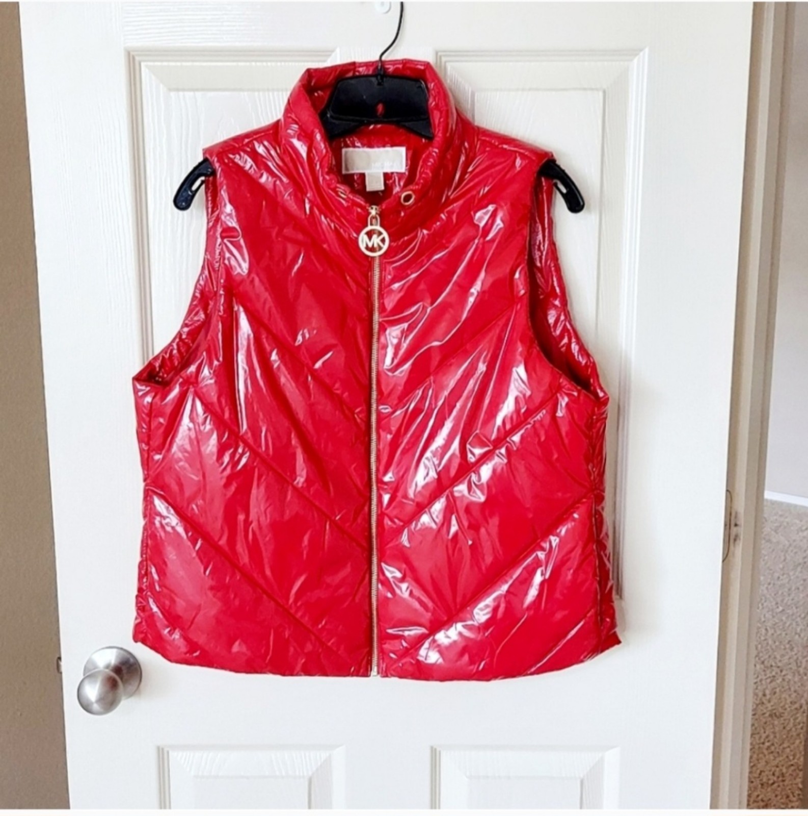 Michael Kors Women's Bright Shiny Red Puffer Vest SZ L