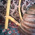 Unique Vintage Japanese Carved Wood Vase With Bamboo Handle & Spout