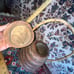 Unique Vintage Japanese Carved Wood Vase With Bamboo Handle & Spout