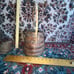 Unique Vintage Japanese Carved Wood Vase With Bamboo Handle & Spout