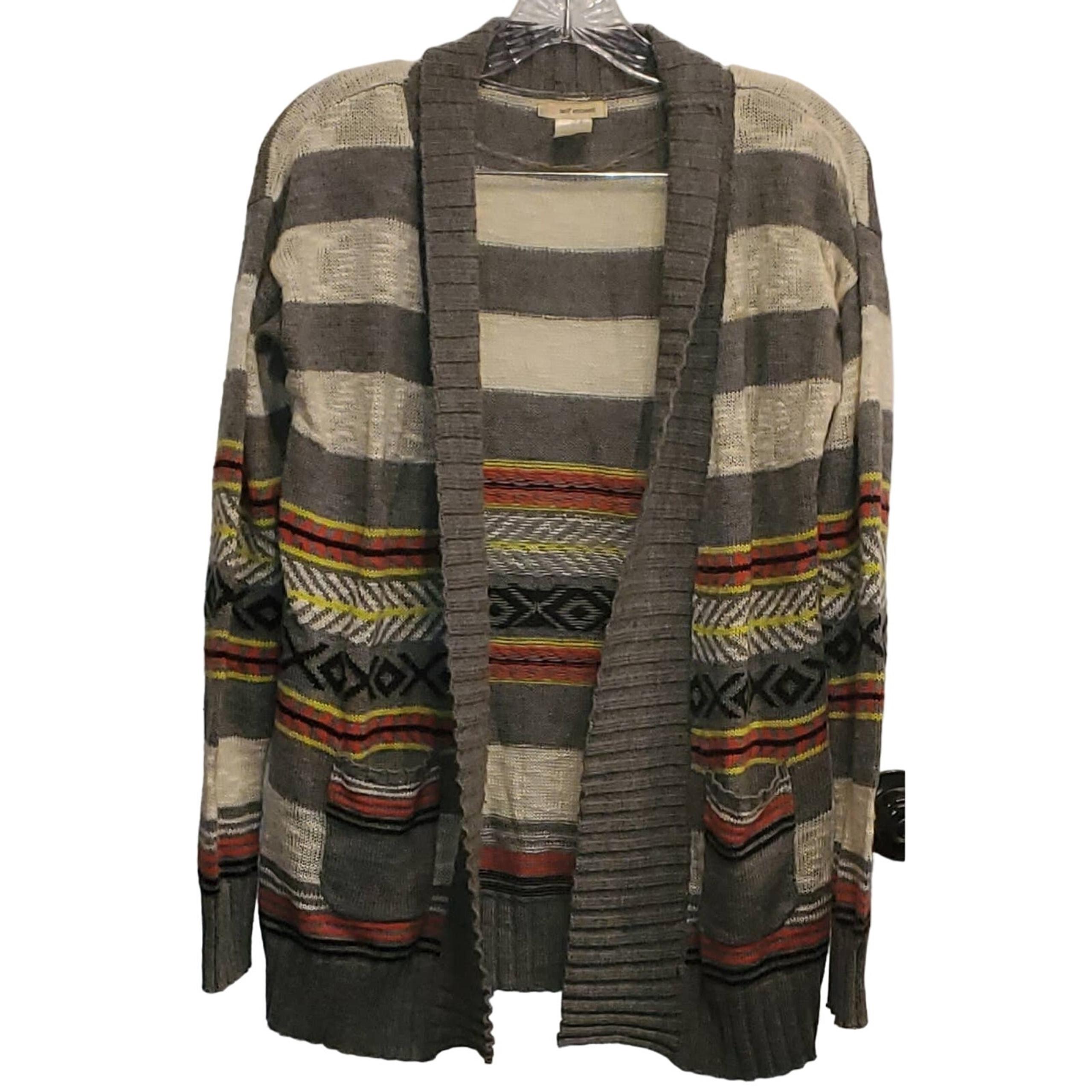 Self Esteem Native Stripe Open Front Knit Light Weight Sweater Cardigan Medium