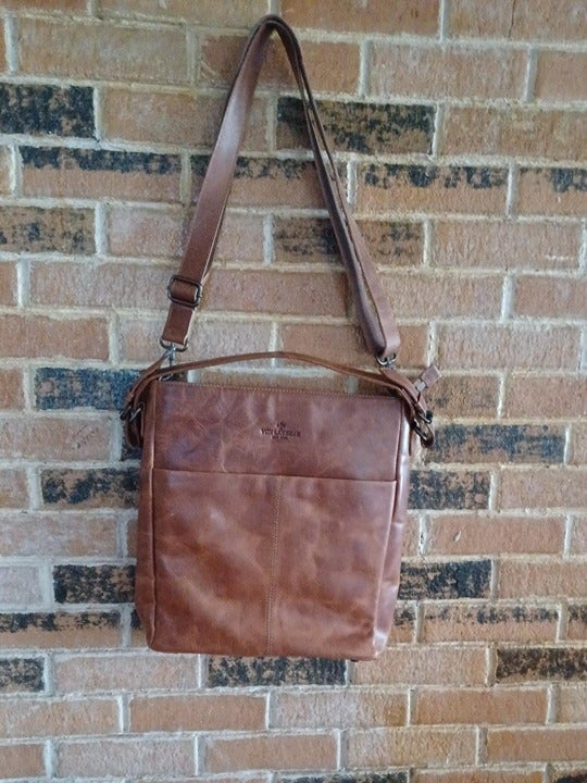Von Lamezan Brown Wax Leather Vertical Messenger Bag
