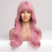 Human hair blend pink wig with bang.