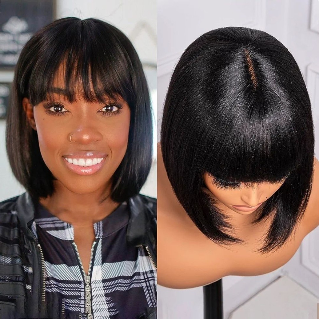 Bob Wig With Bangs- 10 Inch Short Yaki Bob Wig 180% Density