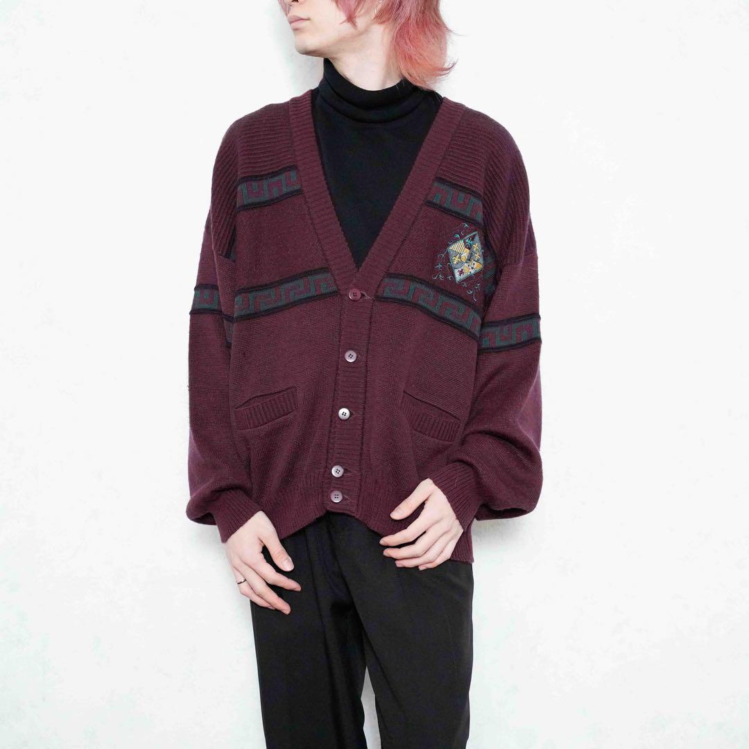 EU VINTAGE European Vintage Embroidered Design Knit Cardigan