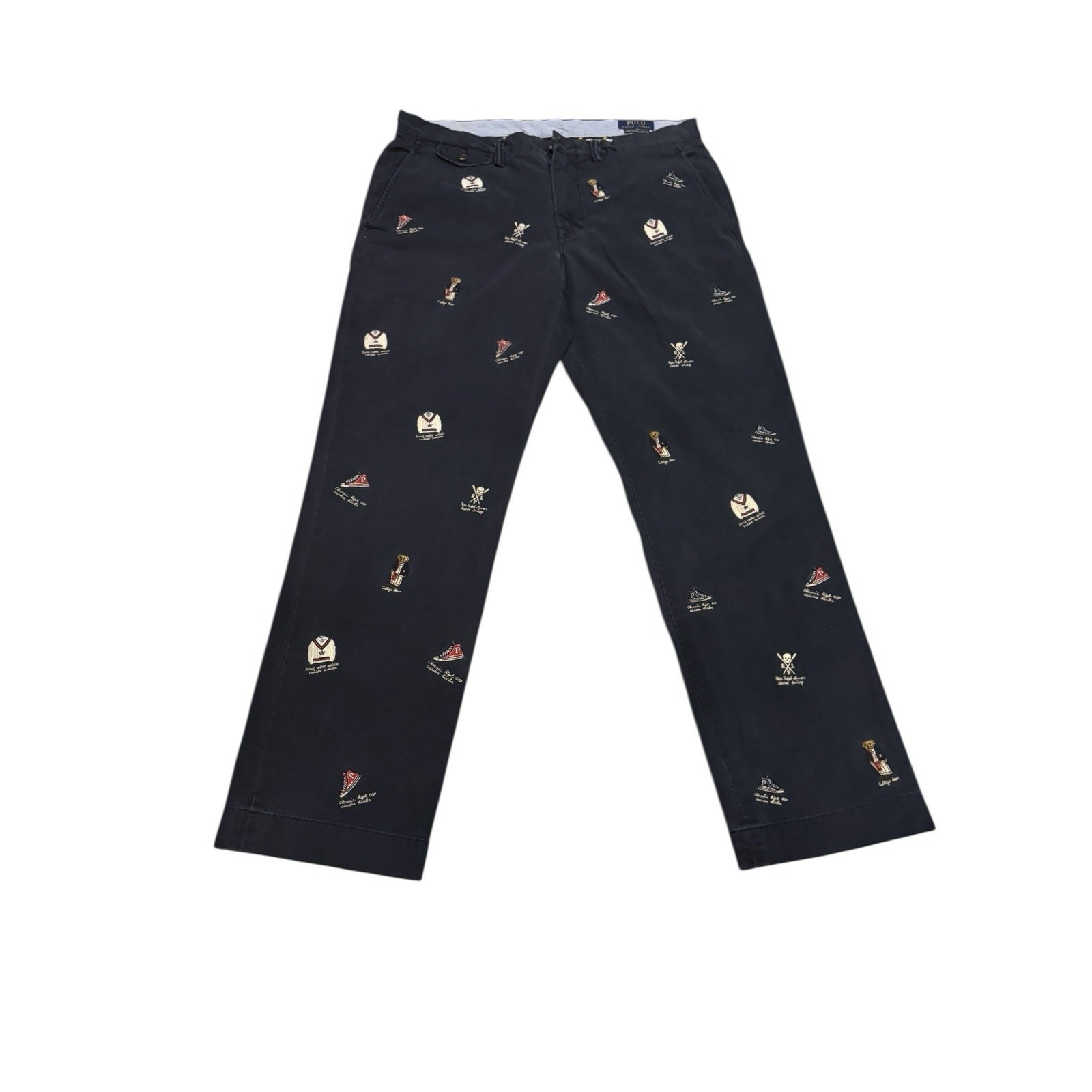 Polo Ralph Lauren Embroidered Chino Pants Collegiate Polo Bear 33x30 Preppy