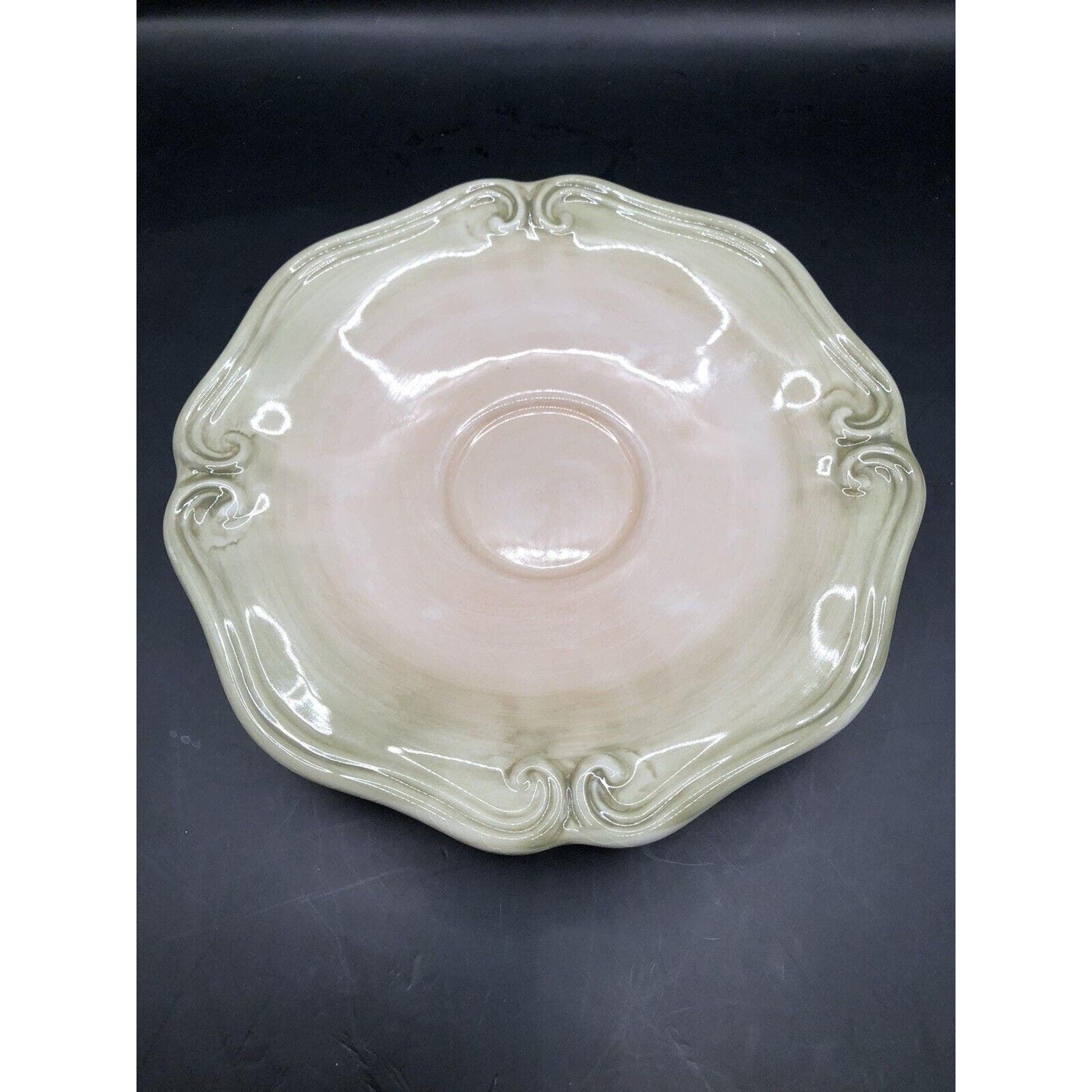 Lenox Colore Saucer - Green, Beige, Scroll Trim, Ceramic