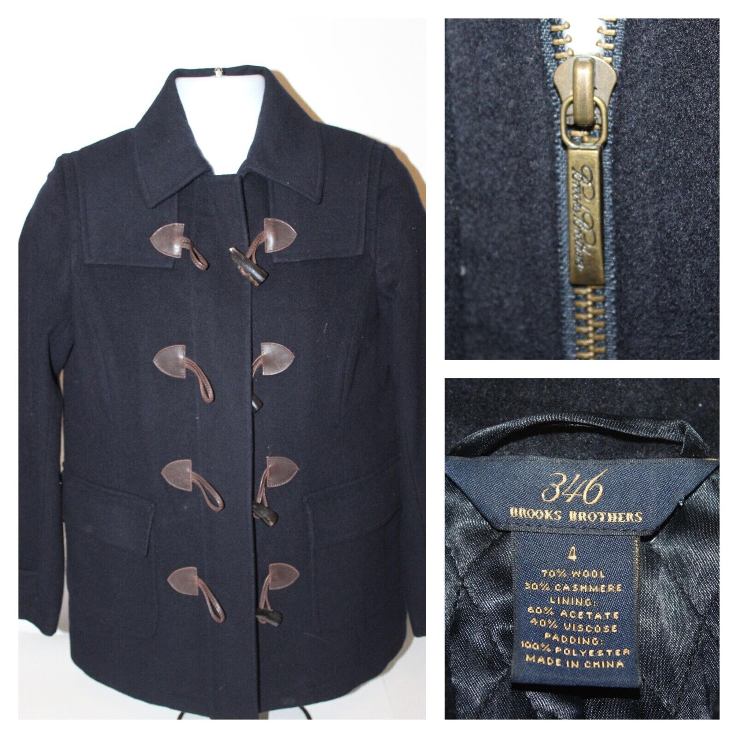 Brooks Brothers Womens Navy Duffel Zip and Toggle Wool Cashmere Coat Size 4
