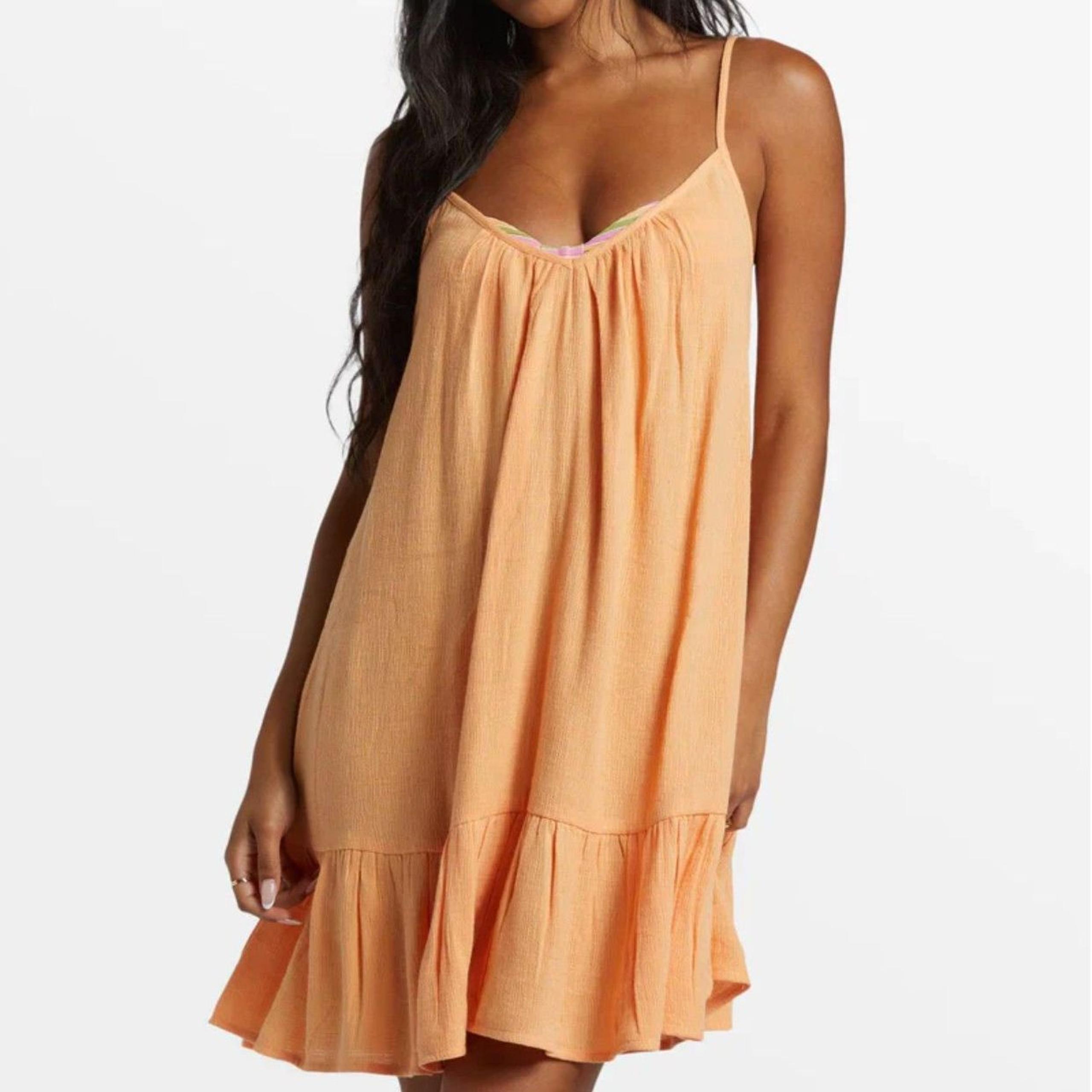 BILLABONG Beach Vibes Orange Solid Tank Dress Cover Up Womens Large
