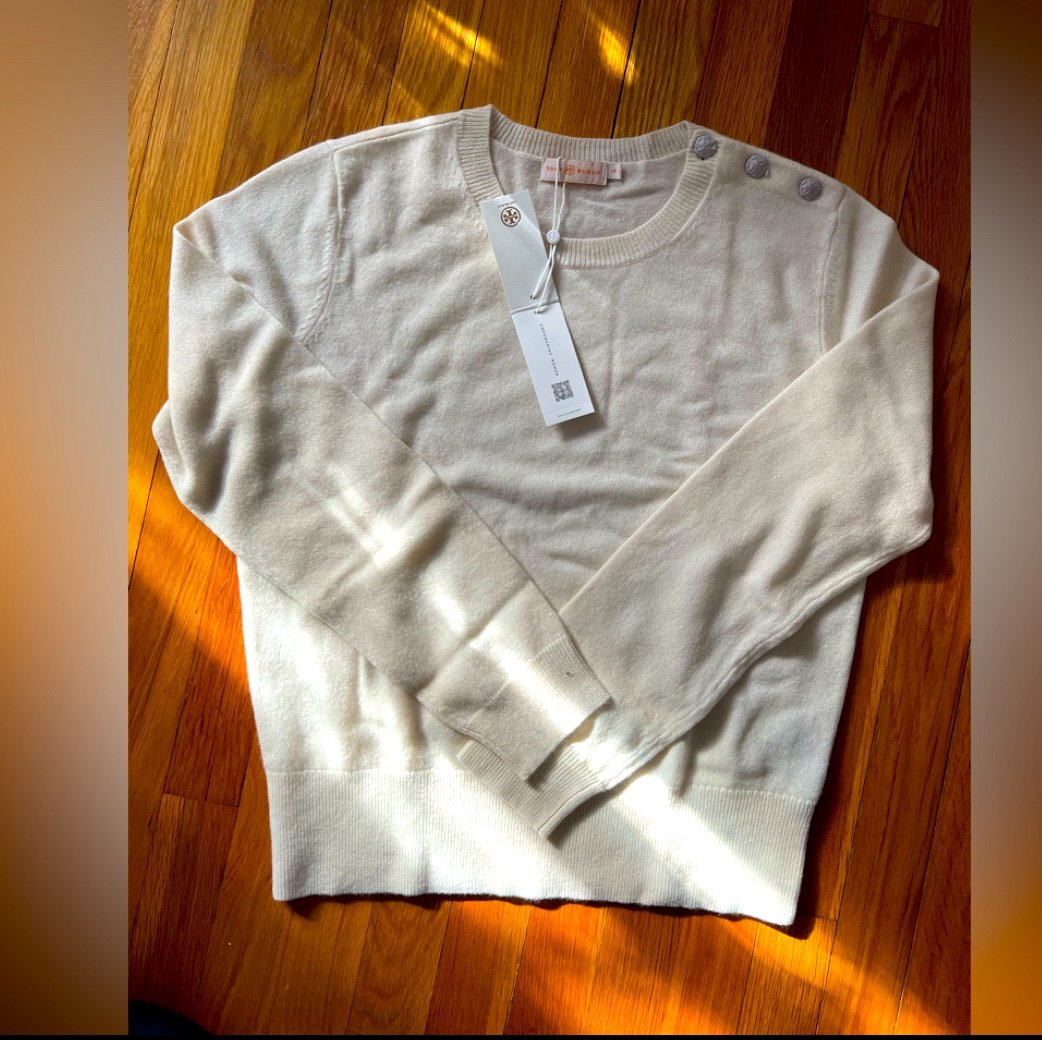 Tory Burch Cream Cashmere Sweater with Gold Buttons Size L