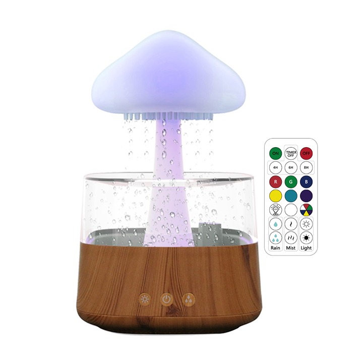 Rain Cloud Humidifier Water Drip - Diffuser Mushroom Raindrop Sound - Wooden