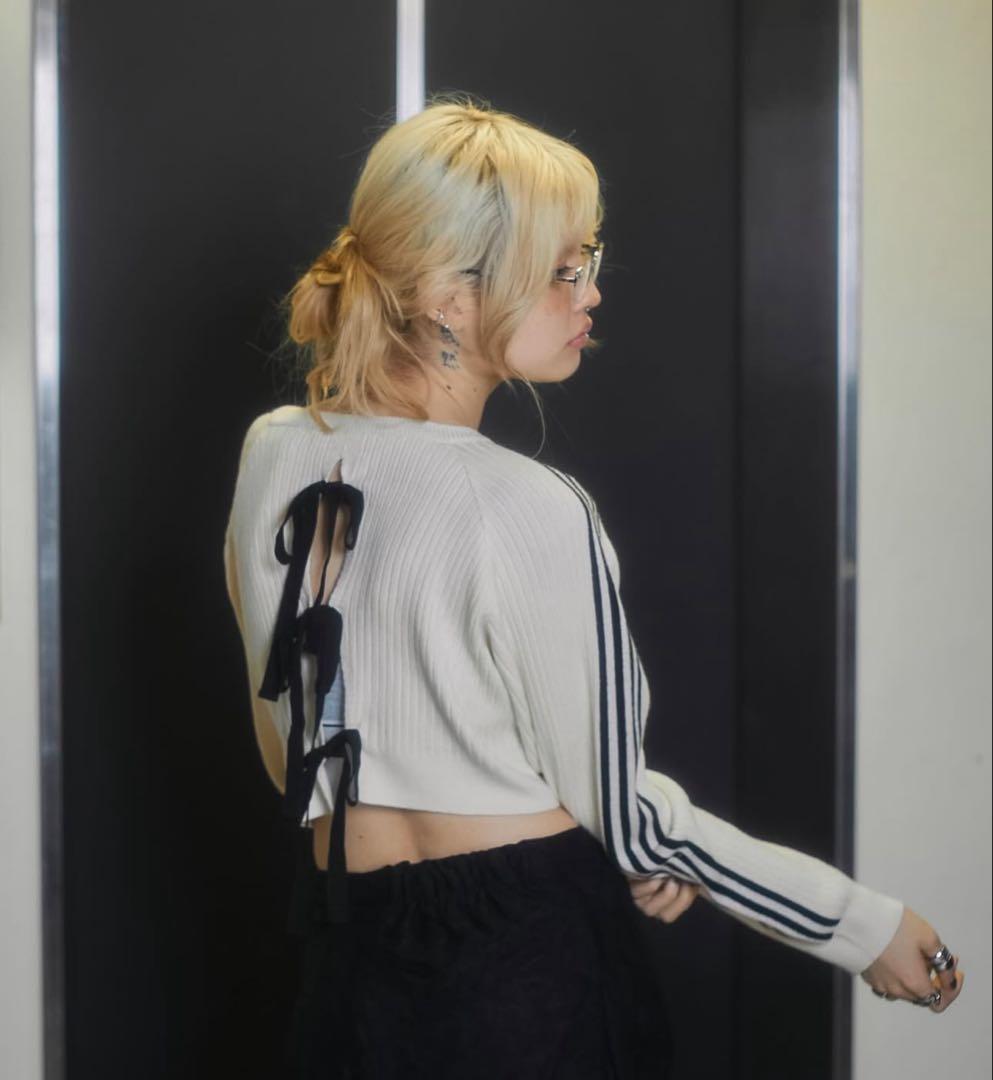 トップス ACLENT black ribbon rib knit tops ACLENT black ribbon rib knit top