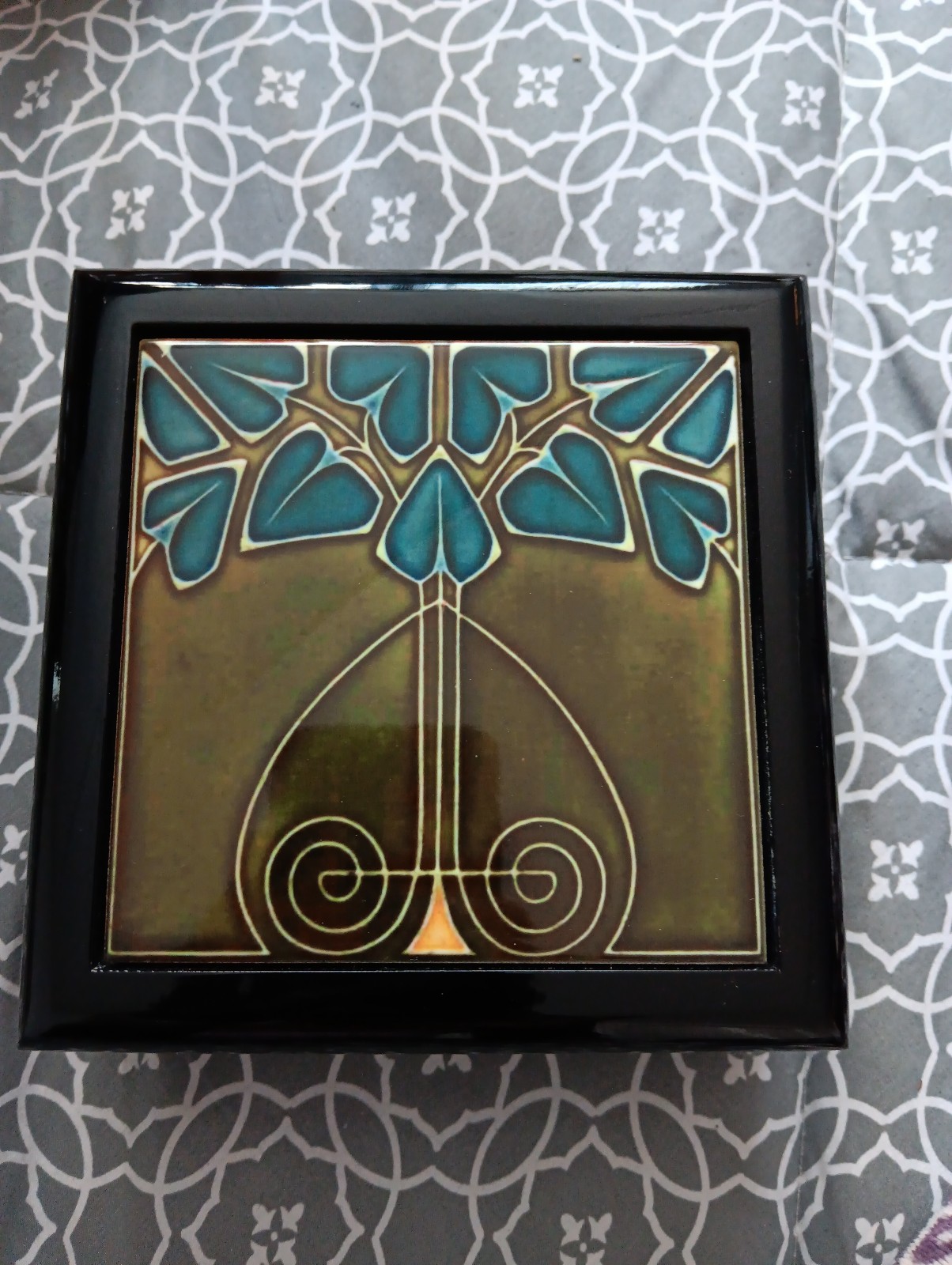 Vintage Ceramic Tile 5 1/2 cm Black Box