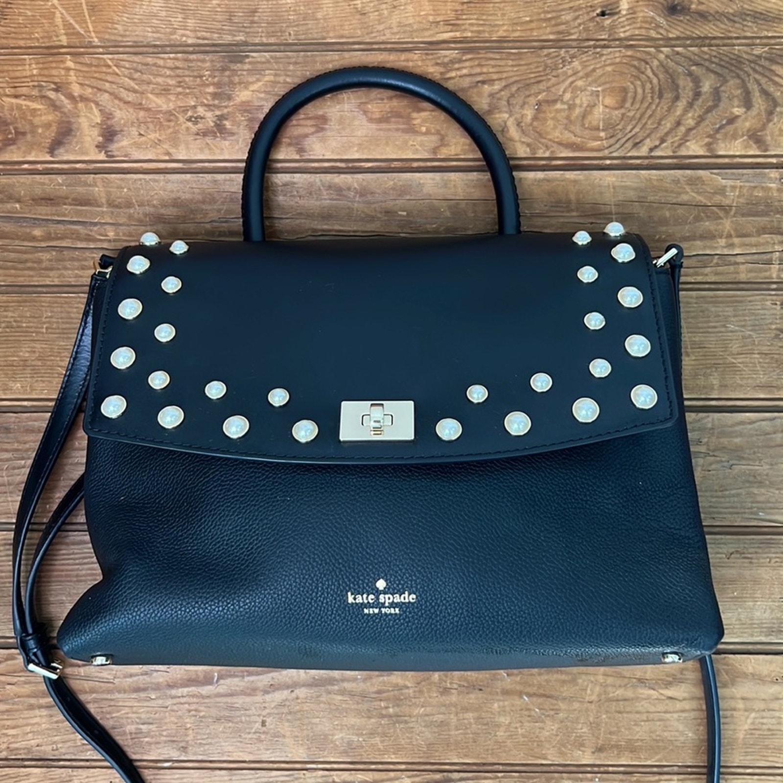 Kate Spade leather Dorina Serrano Place Pearl black crossbody satchel bag