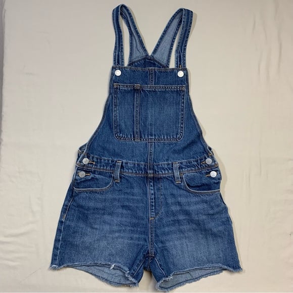 Shortalls Girl’s XL 14-16 Blue Denim Jean Overall Shorts Cut Off Raw Hem Summe