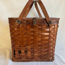 Vintage Woven Wicker Wooden Metal Picnic Basket