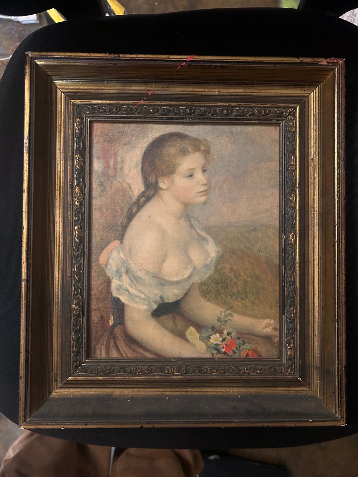 Renoir Young Girl With Daisies vintage framed print