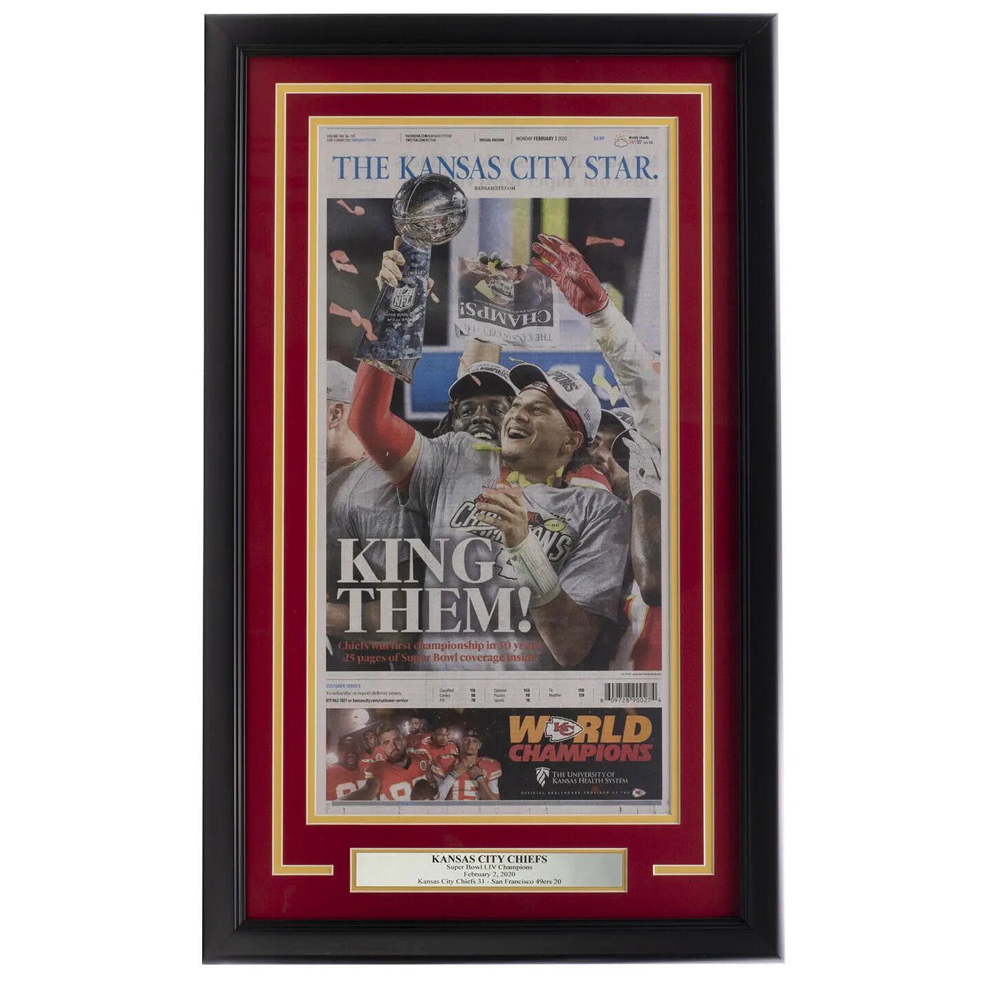 Chiefs Framed 18x30 Feb 3 2020 Super Bowl 54 Kansas City Star Paper