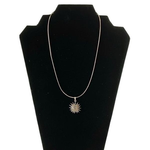 Vintage Cross Starburst 925 Sterling Silver Pendant & 17in Chain Necklace Rare E