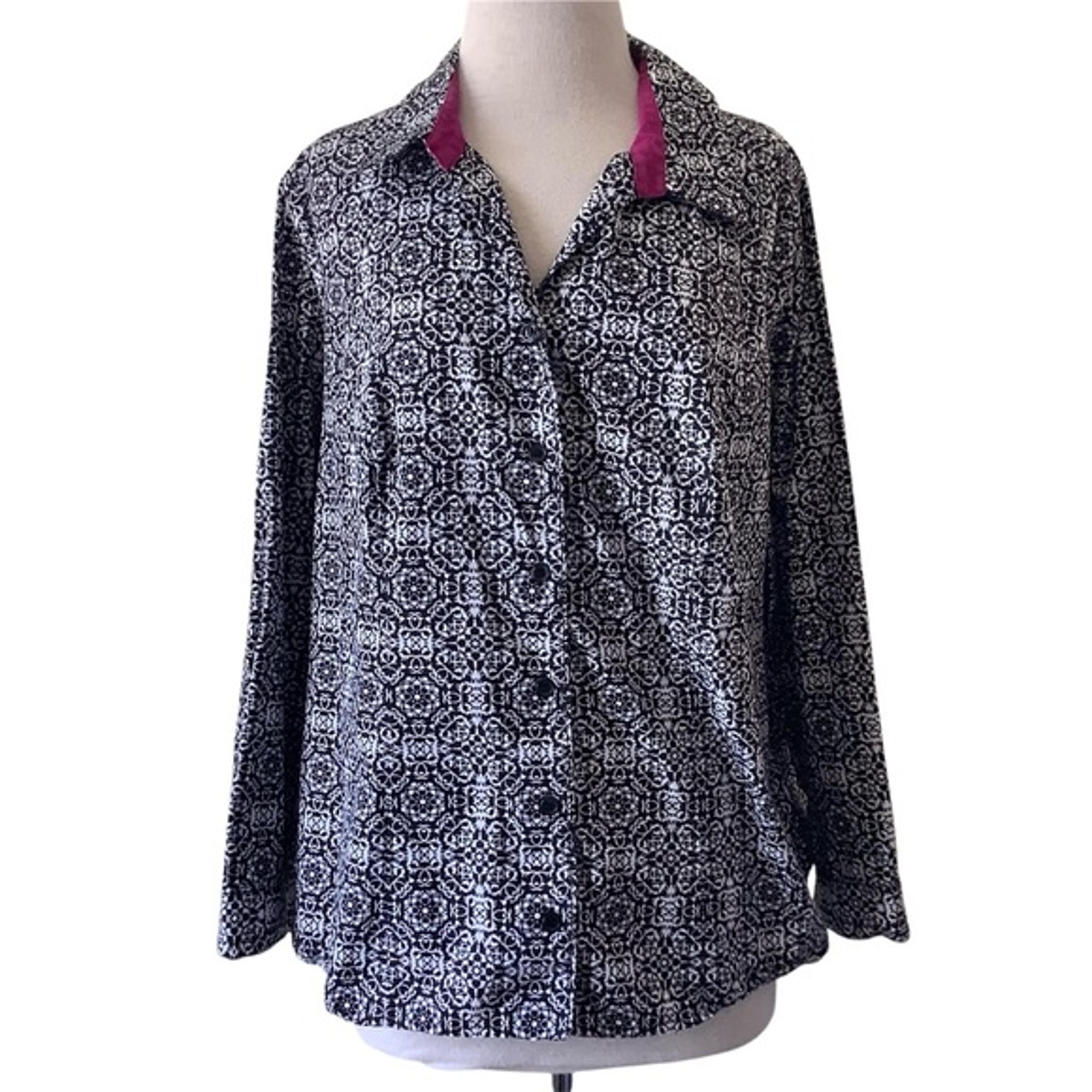 CJ Banks Black Print Cotton Long Sleeve Button Down Shirt 1X
