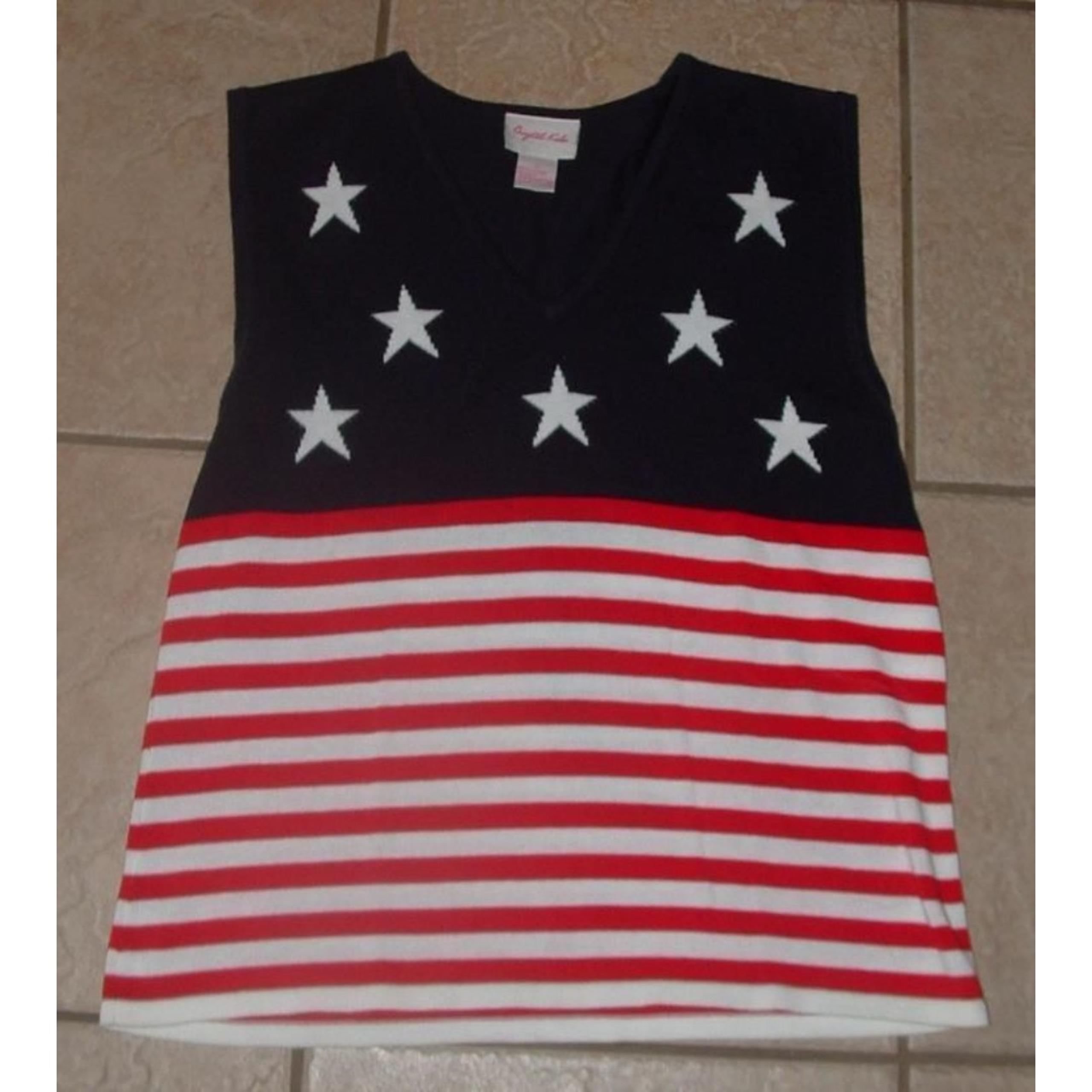 CRYSTAL KOBE Patriotic Sz Large Lightweight Cotton Sleeveless Sweater LIKE NEW