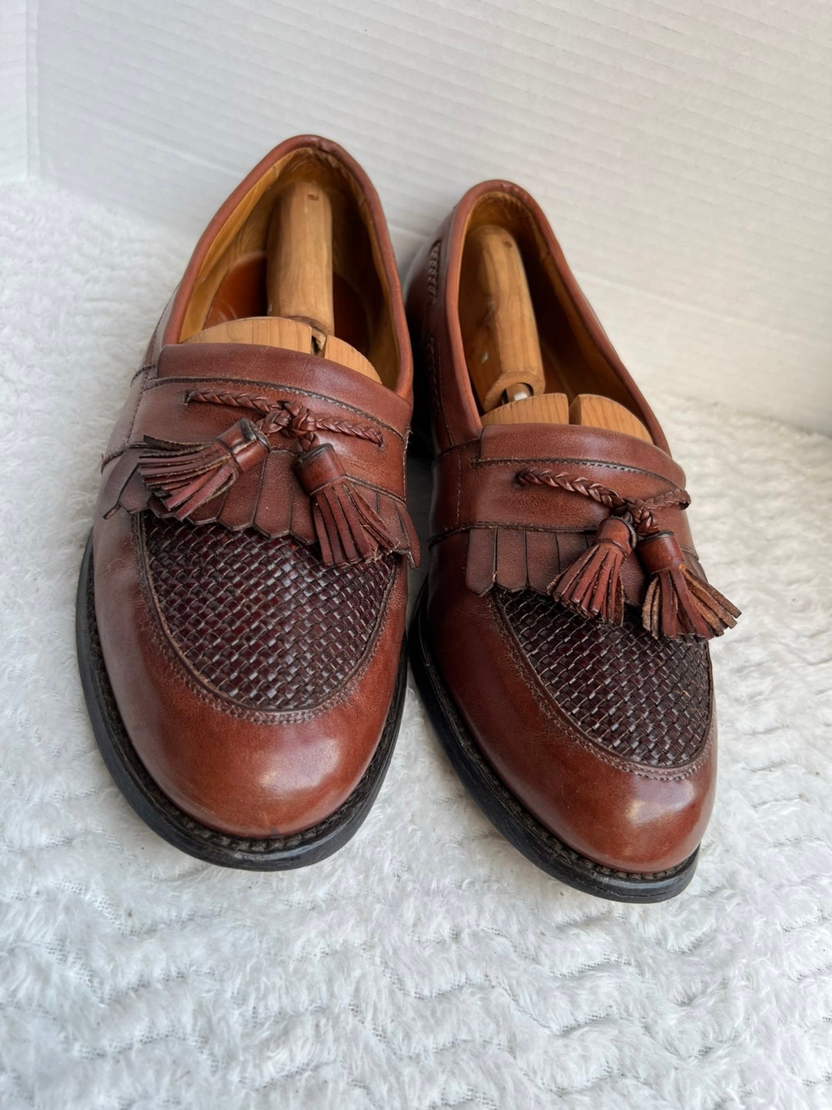 Mens Allen Edmonds Cody Shoes Brown Leather Tassel Loafers Slip On Kilt 9.5 D