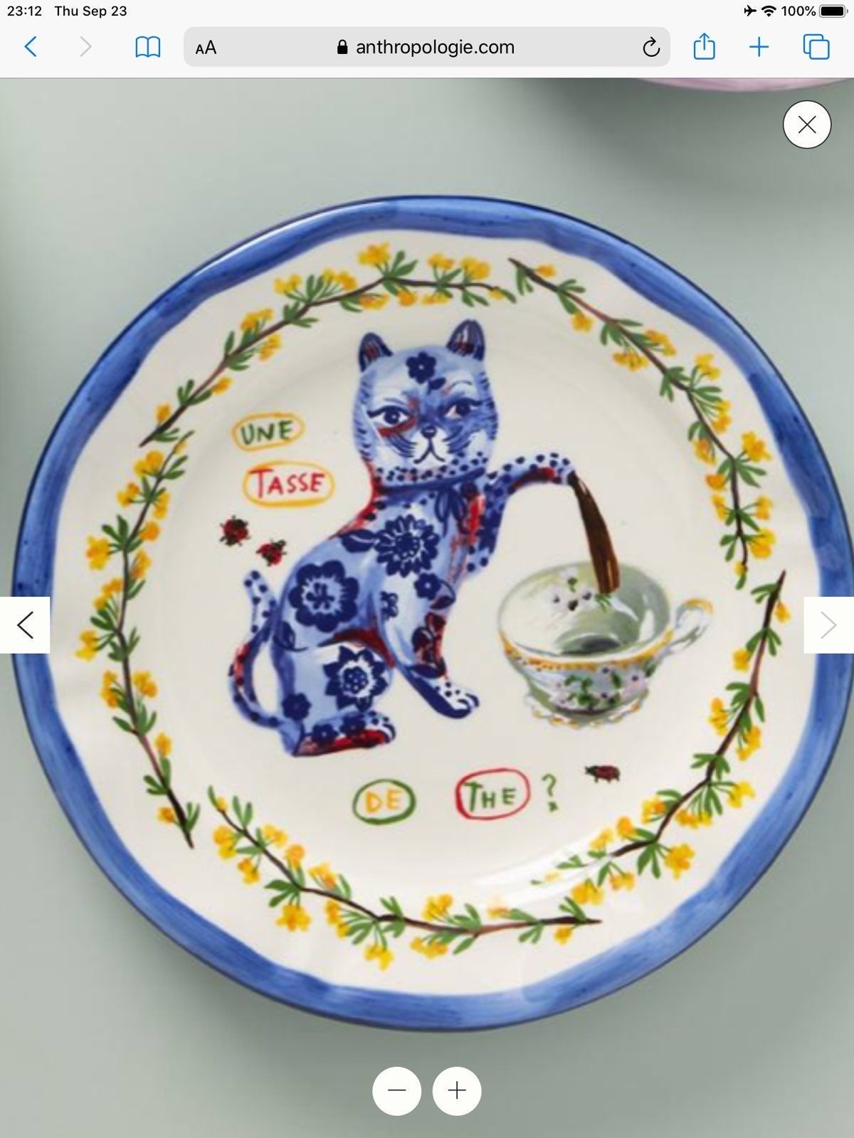 Nathalie Lete Cat Dinner Plate