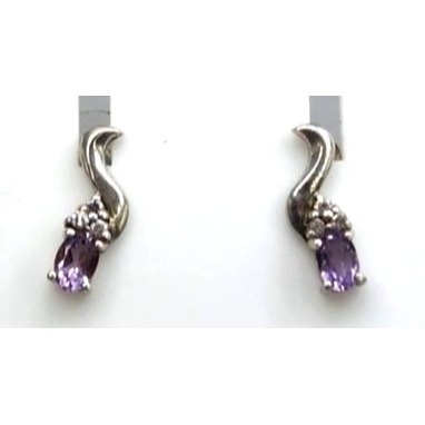 Sterling Silver Drop Earrings With Purple Amethyst & Clear Cubic Zirconia Stones