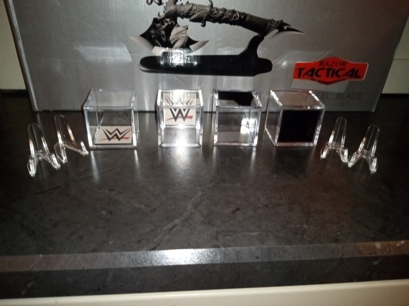 Set of (4) WWE Custom HOF Fan Ring Displays Cases With Stands