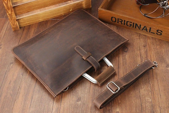 Zipper Briefcase Men Genuine Leather Bag