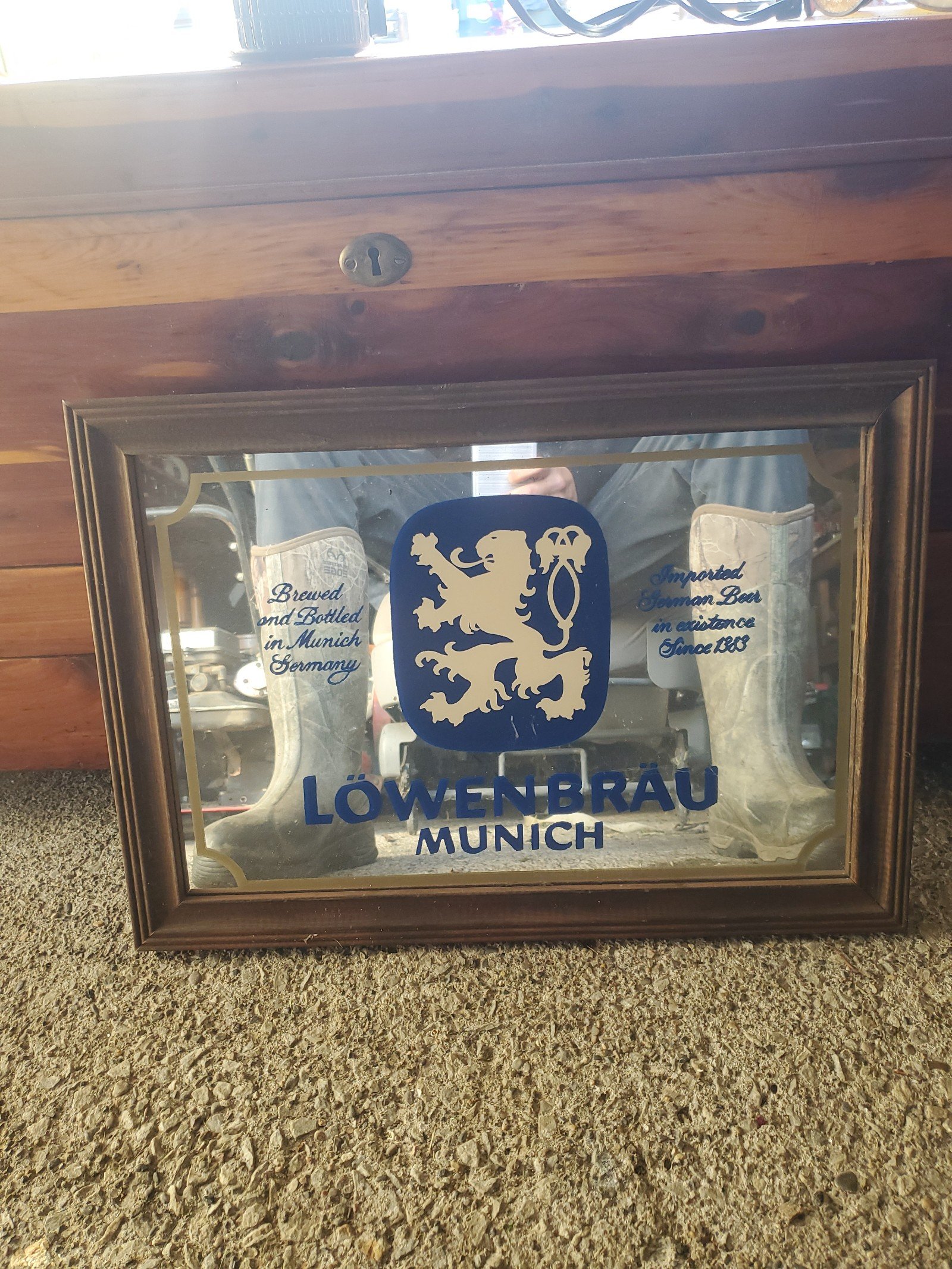 Vintage Lowenbrau Munich Mirror Beer Sign Man Cave