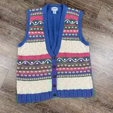 Koret Sweater Vest Embroidered XL Ramie Cotton Cottagecore Granny Cable Knit 90
