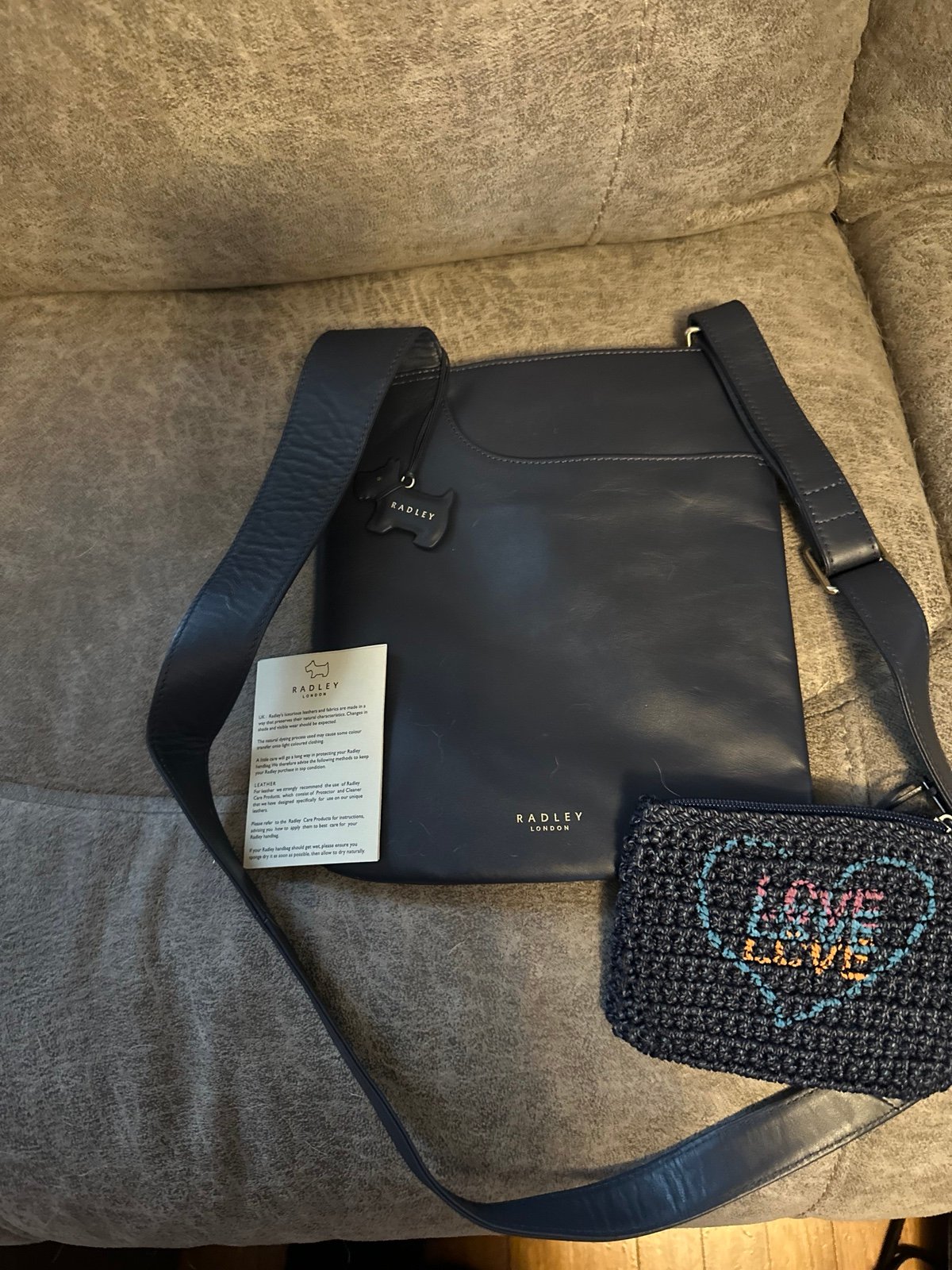 #45 NWOT: Radley London Crossbody Navy Leather-Cute Coin Purse Included