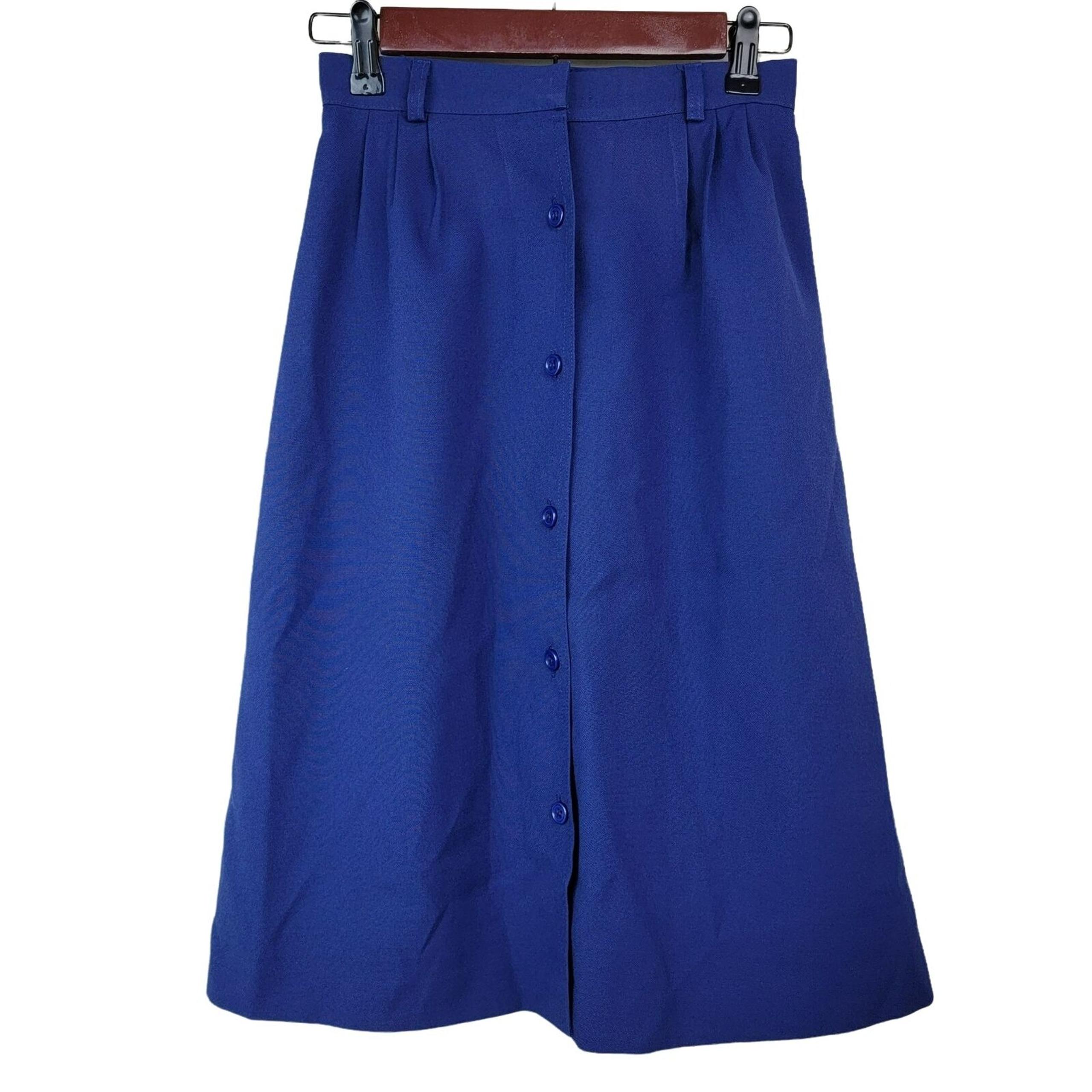 VTG 70s Bobbie Brooks Skirt Womens Sz XS 0 Blue A Line Button Front Knee Union