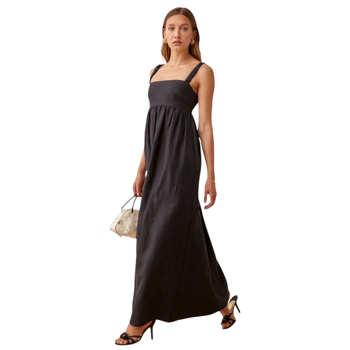 Reformation Maxi Dress Tana 100% Linen Womens XS Black Cruise Summer Square neck
