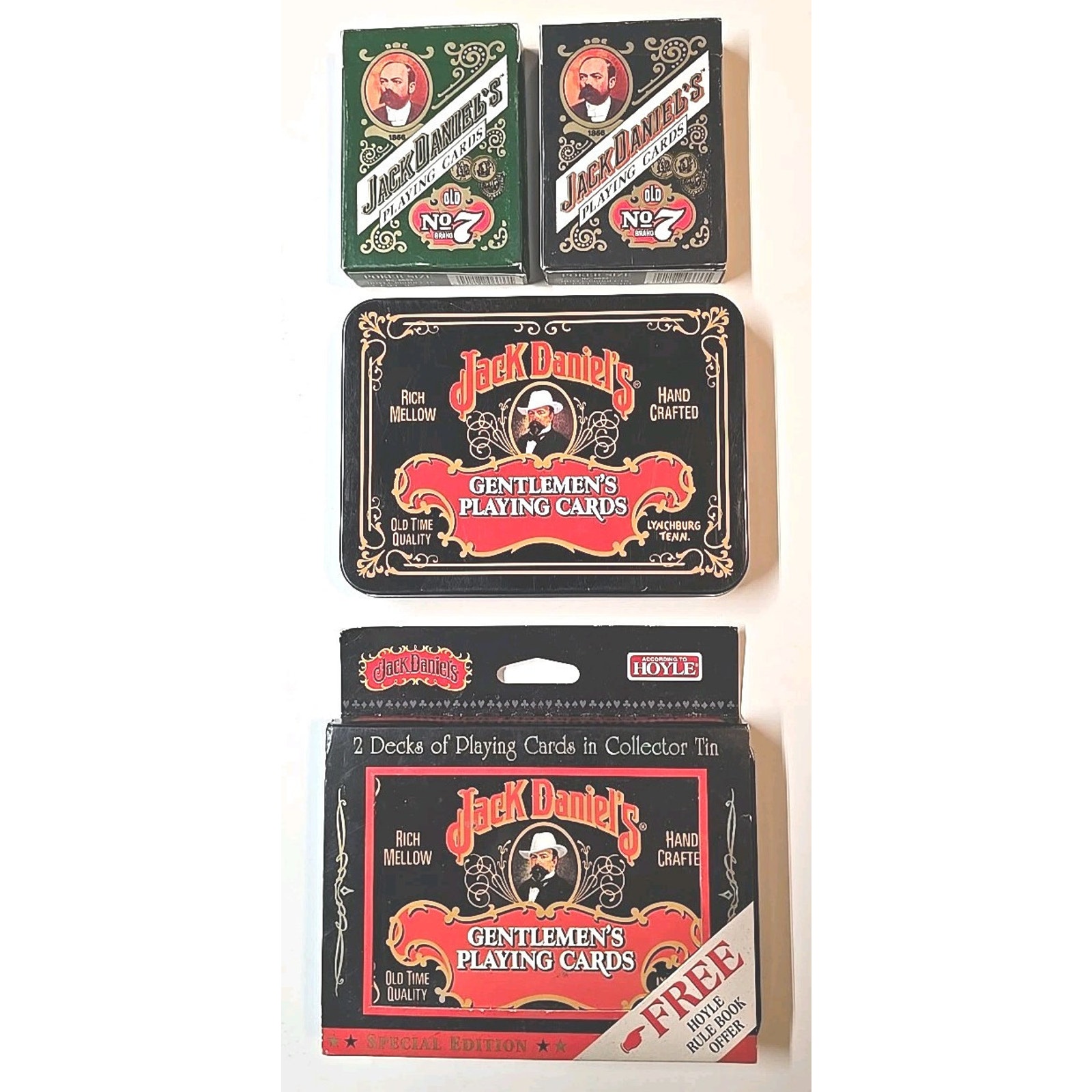 2 Tins Jack Daniels Gentlemens Double Deck of Bridge Playing Cards 2 Open Decks