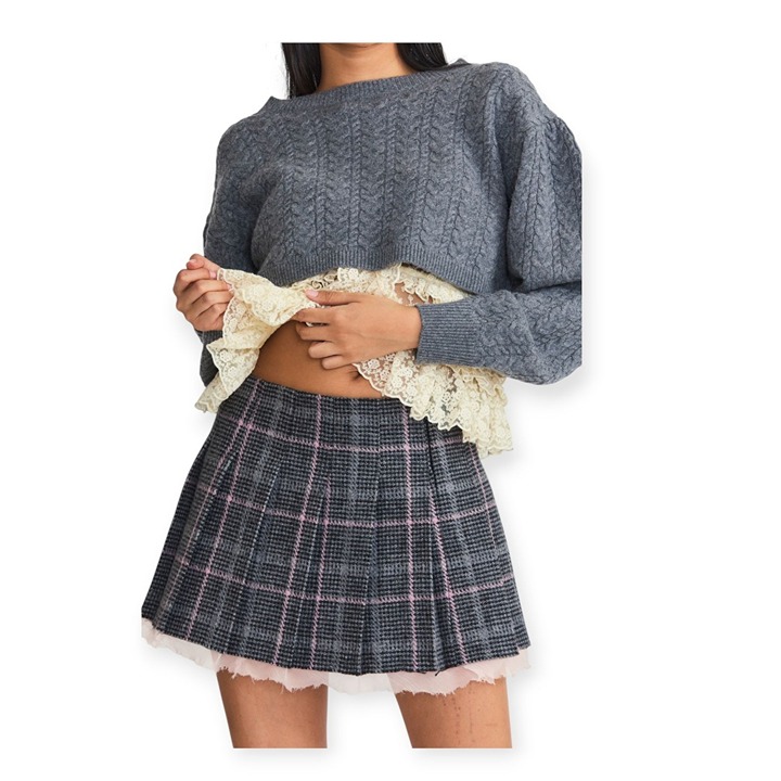Loveshackfancy Rooney Pleated Wool Miniskirt, Plaid, Size 10, New with tag