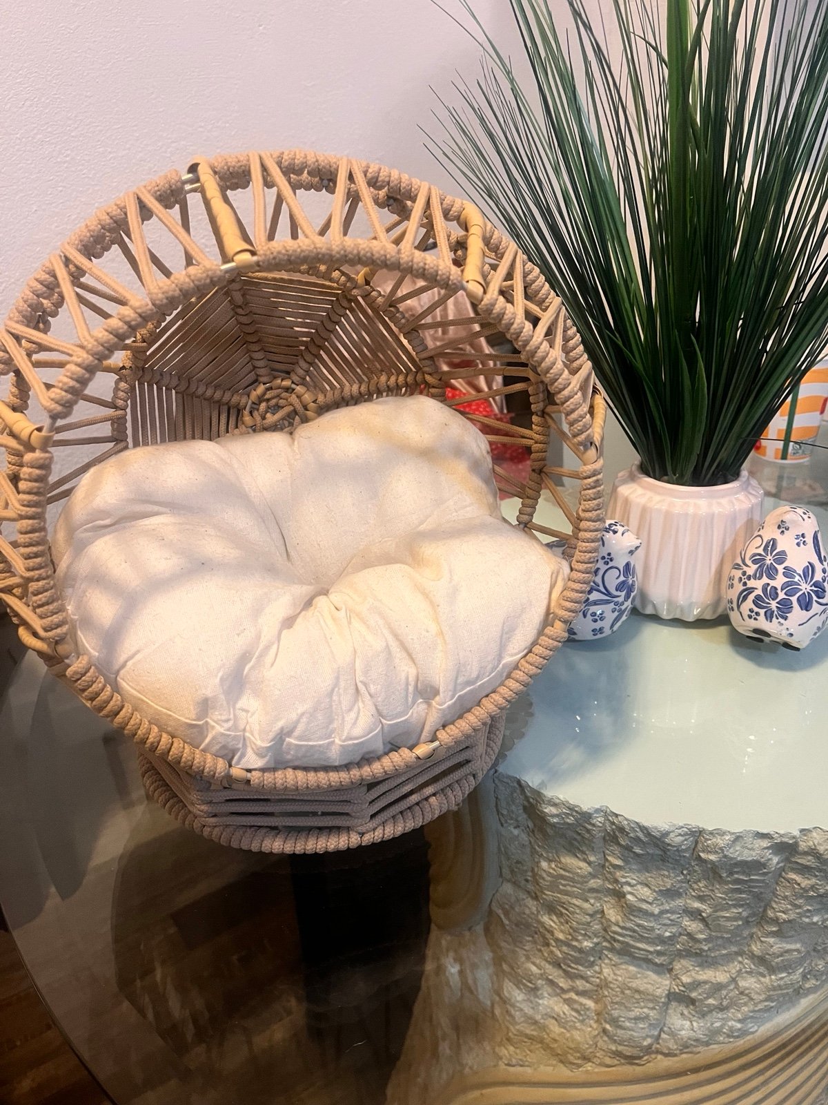 Boho Pet Lounger Bed Rattan Woven Wicker Natural