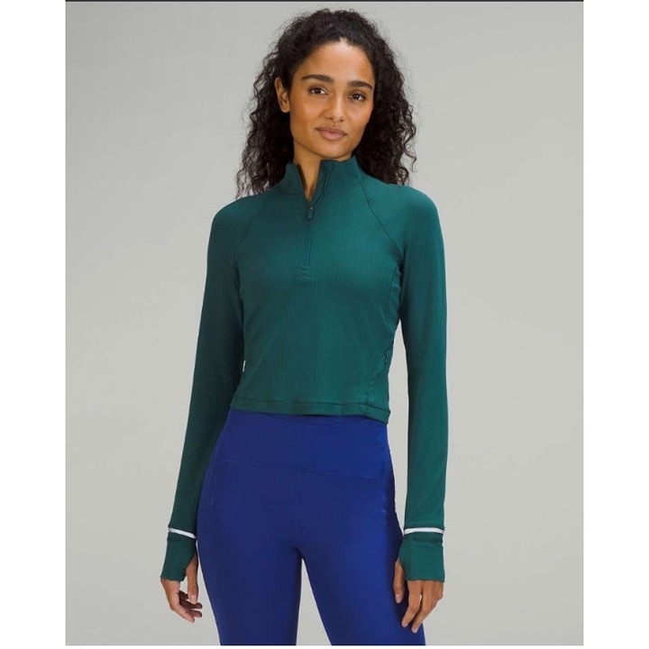 Lululemon Its Rulu Run Cropped Half ZipGreen Jasper Size 6