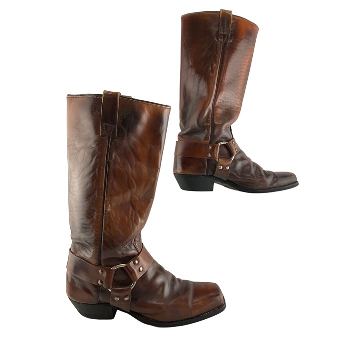 Men's Wrangler USA Brown Leather Square Toe Harness Western Boots Size 9.5 D