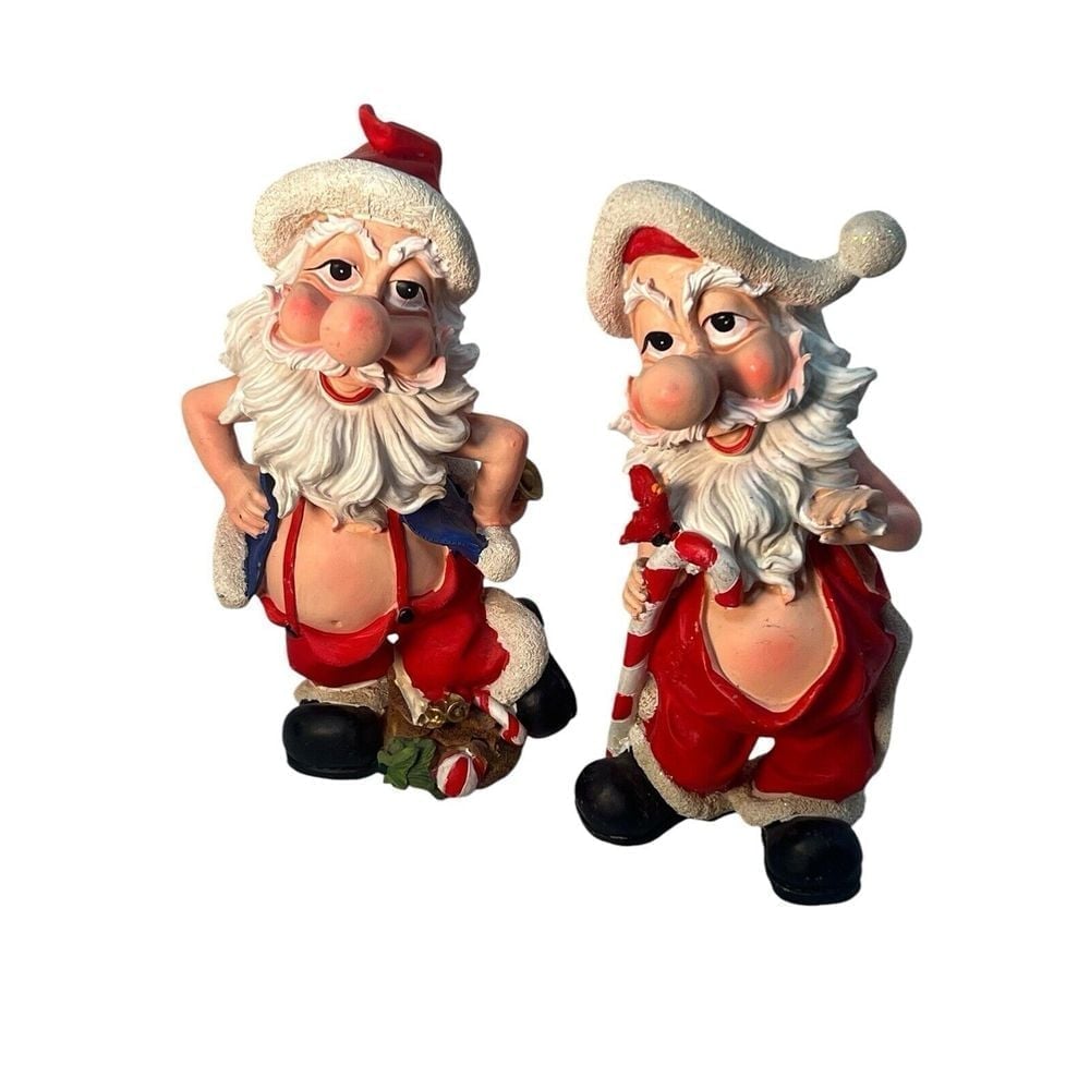 vintage lot of 2 whimsy ceramic santa figurines 9'' super cute