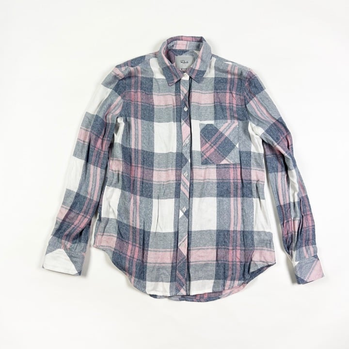 Rails Hunter Collared Button Down Long Sleeve Pocket Blouse Shirt Mulberry Blue